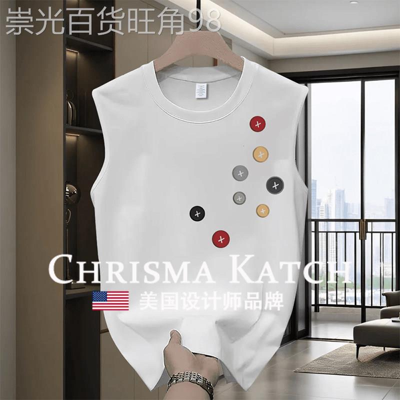 出口美国⭐Chrisma Katch~纯棉白色透气坎肩背心男夏季款宽松圆领