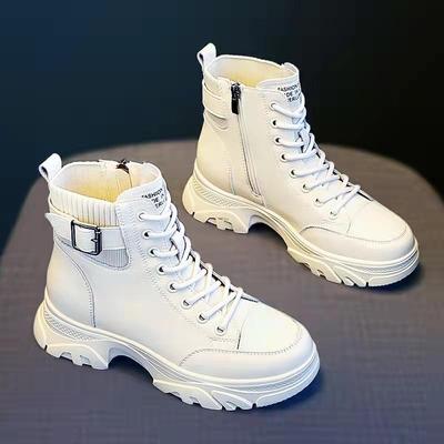 白色马丁靴女鞋子2024年新款秋冬真皮靴子短靴厚底内增高百搭网红