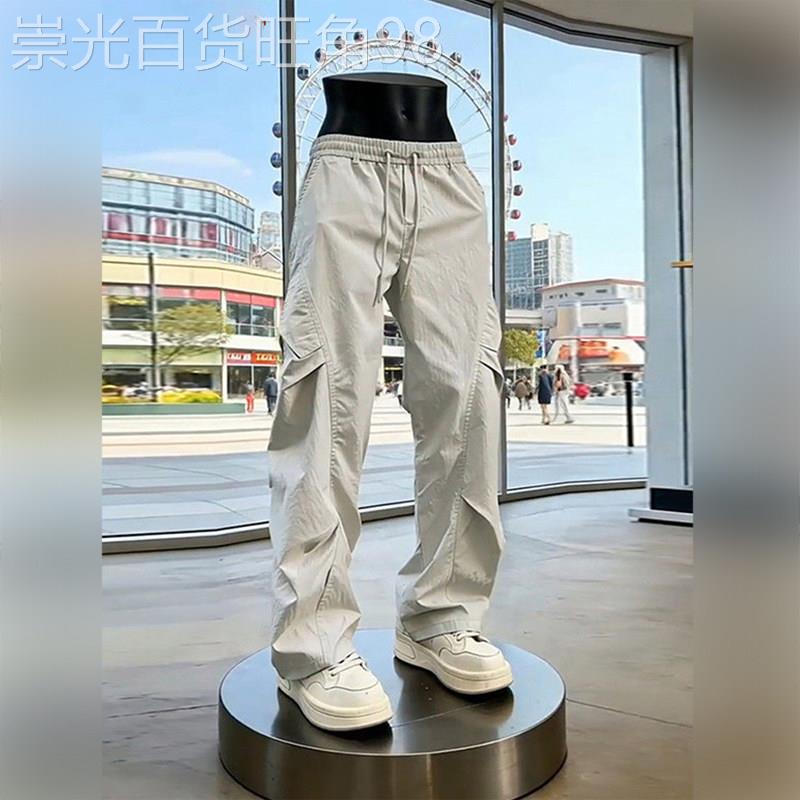 高端尼龙薄款速干工装裤男2026夏季褶皱伞兵冲锋裤休闲宽松阔腿裤