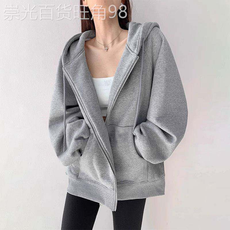 拉链长袖卫衣女春秋季2026新款大码胖MM连帽开衫修身休闲百搭上衣