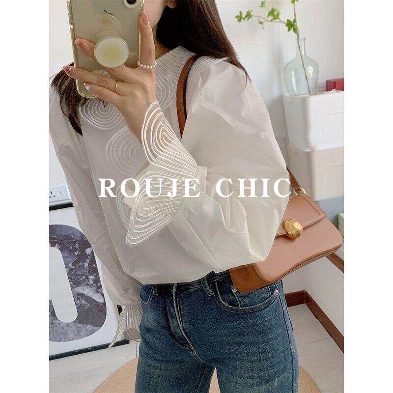 法国Rouje Chic法式白色泡泡袖衬衫女早春气质设计感小众别致衬衫