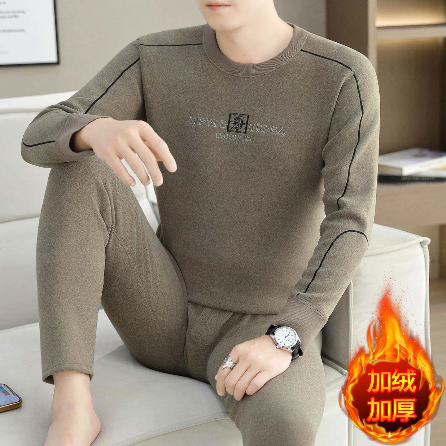 高端保暖内衣男士加绒加厚套装2025新款冬季发热保温德绒秋衣秋裤