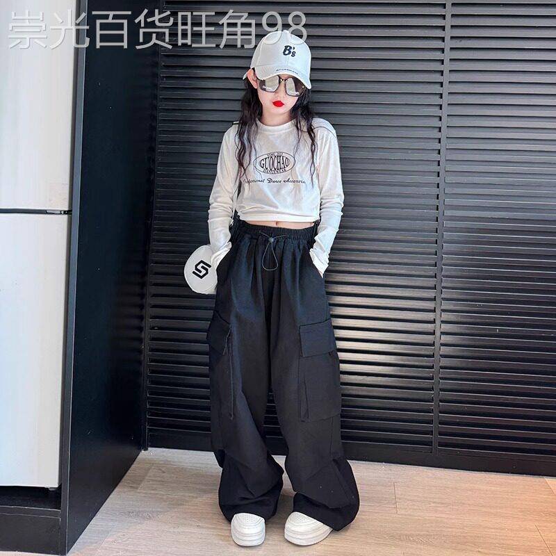 法国Uamtor工装裤女童秋装2025新款儿童潮酷裤子女大童洋气阔腿裤