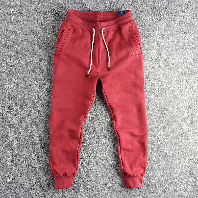 代购美式简约小鸟刺绣休闲卫裤男高奢牛肚毛圈面料运动宽松束脚裤