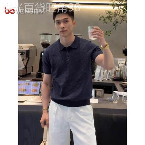 老钱风亚麻褶皱纹理感短袖t恤男士2026新款夏季针织polo衫男款潮