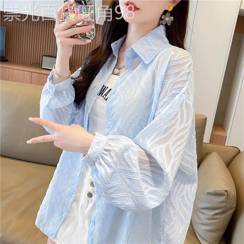 冰丝雪纺衬衫防晒衣女夏季薄款2026新款大码宽松显瘦开衫上衣外套