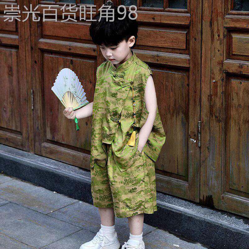 韩国Uamtor男童套装夏装汉服新款盘扣无袖古风唐装儿童国风演出服