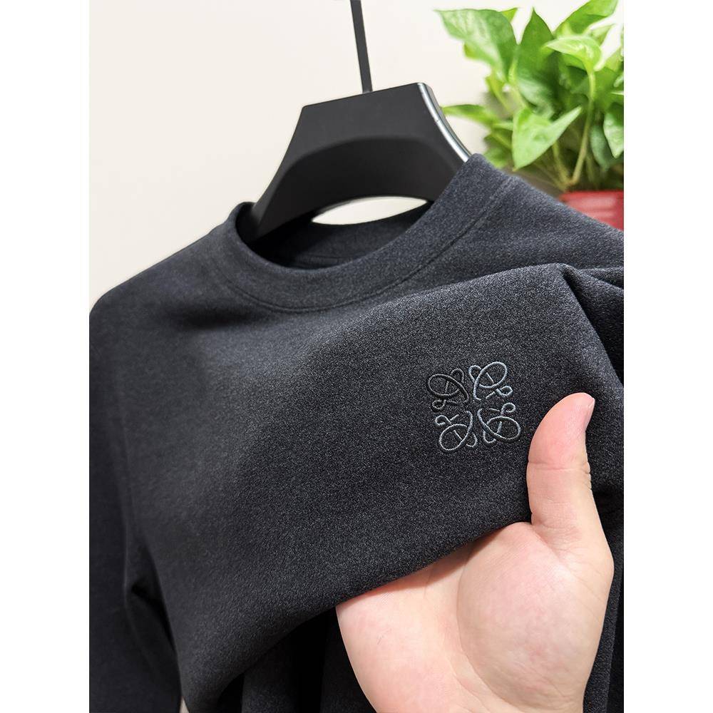 香港潮牌双面德绒修身男士打底衫2025秋冬季休闲保暖厚款长袖T恤