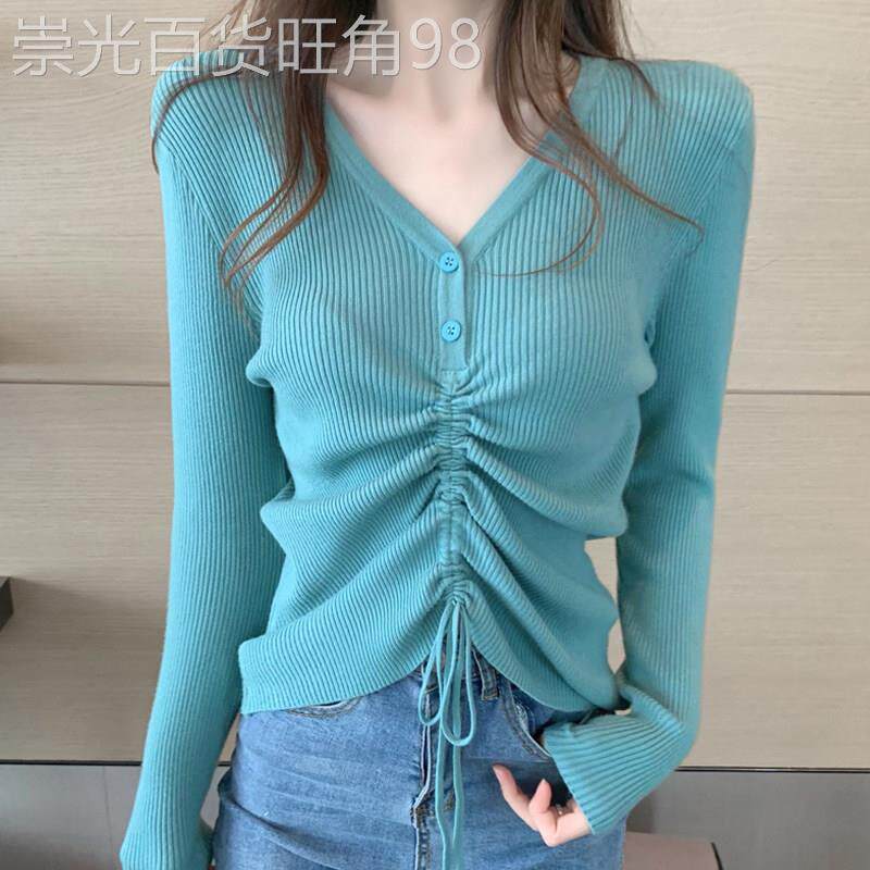 打底衫女2025新款春秋内搭可外穿v领修身洋气黑色毛衣针织衫上衣