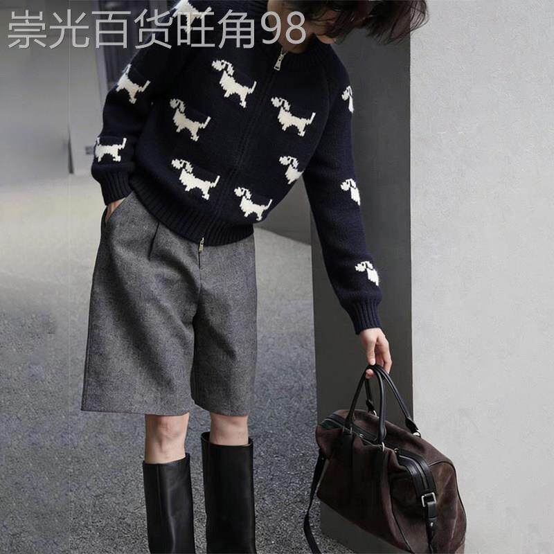 冬季复古圣诞新年慵懒风黑色针织开衫气质减龄小狗提花设计感毛衣