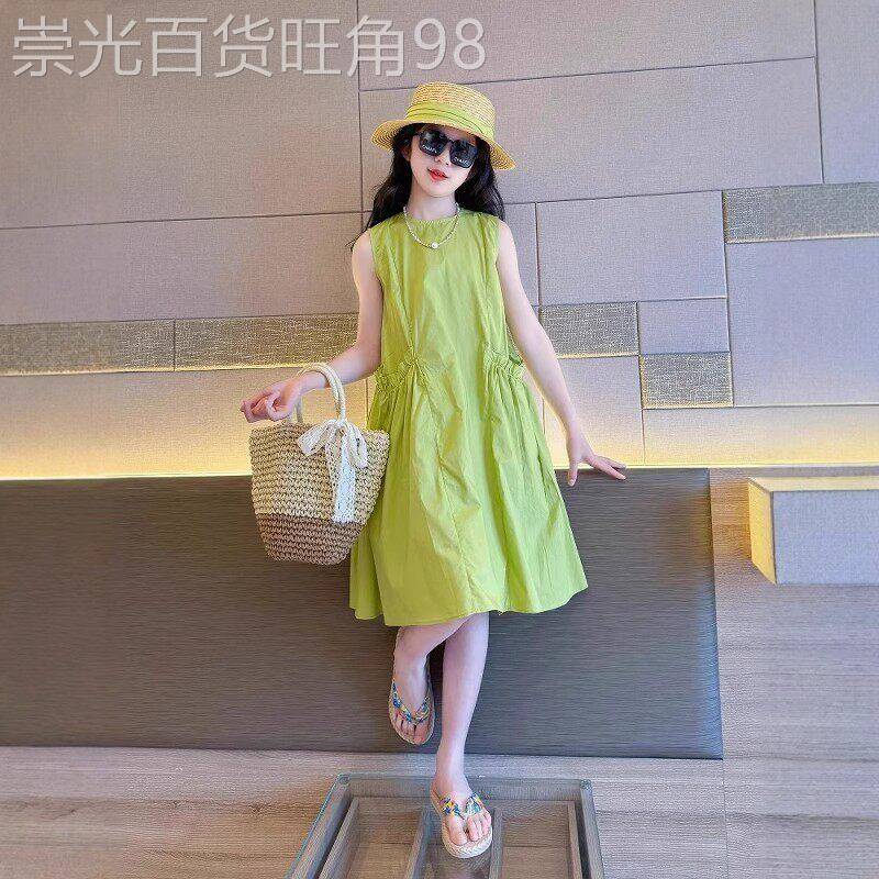 韩国Uamtor女童夏季洋装洋派女孩无袖棉布裙薄款薄荷曼波背心裙