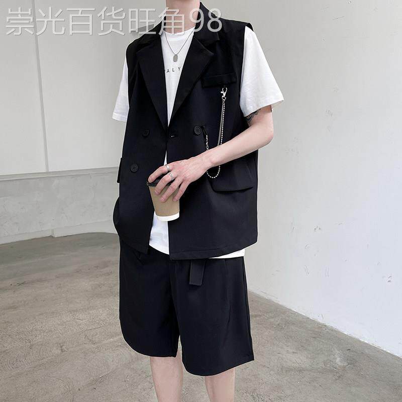 休闲运动套装男士夏季西服马甲短裤搭配一套韩版高级感潮牌两件套
