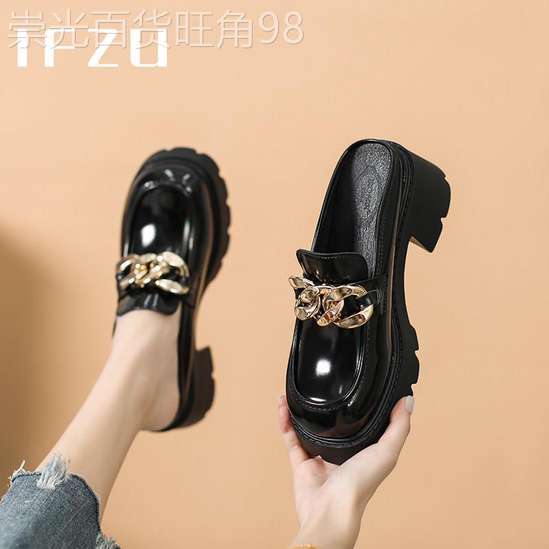 真皮厚底增高乐福鞋女春秋外穿2026新款一脚蹬粗跟单鞋包头半拖鞋