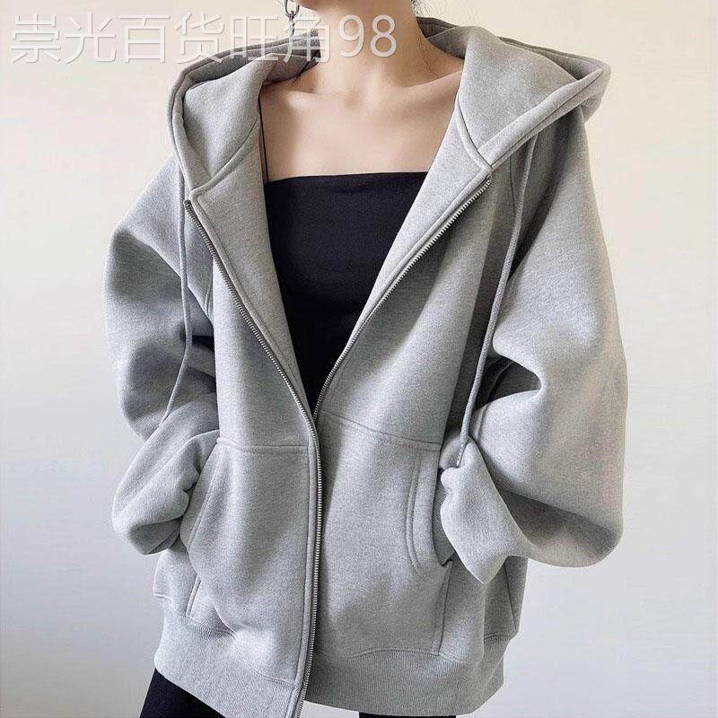 纯棉拉链卫衣女秋冬季2026新款大码胖mm韩式百搭休闲连帽开衫外套