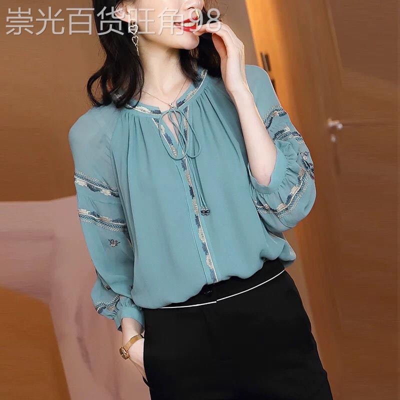 雪纺衬衫女春秋2026新款宽松圆领短款韩版洋派T恤小衫半袖上衣女