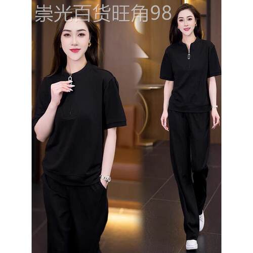 加码女装2025夏季新休闲时尚运动套装胖毫米显瘦Look覆盖肉短袖两