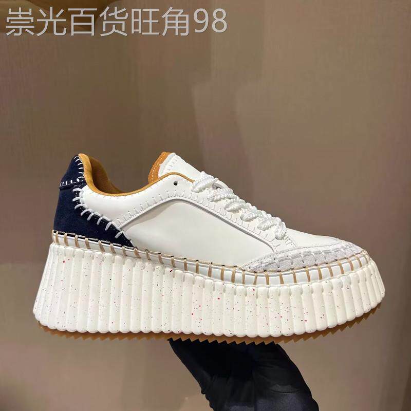 代购关晓彤同款厚底增高8cm休闲饼干鞋女真皮松糕鞋运动小白鞋女