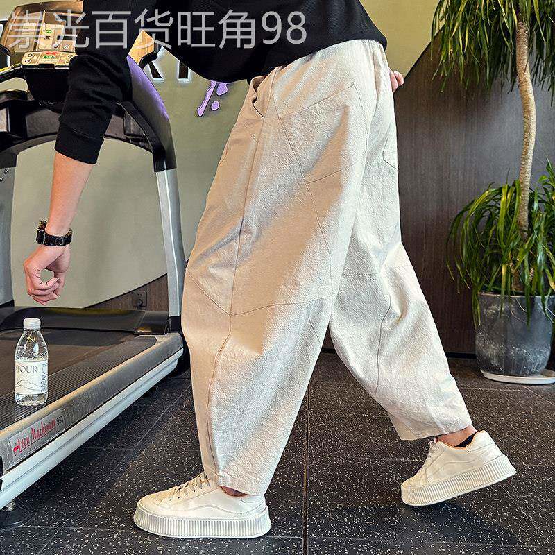 高端白色九分阔腿休闲裤男士2026年新款秋季男裤宽松嘻哈裤子男款