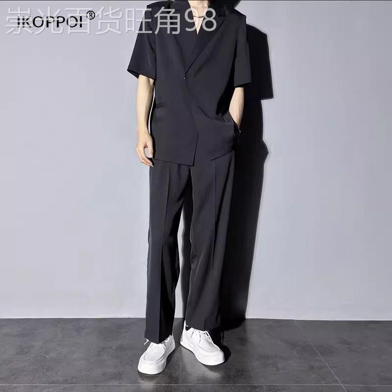 时尚套装男士夏季设计感西服垂感西裤搭配一套英伦风雅痞两件套潮