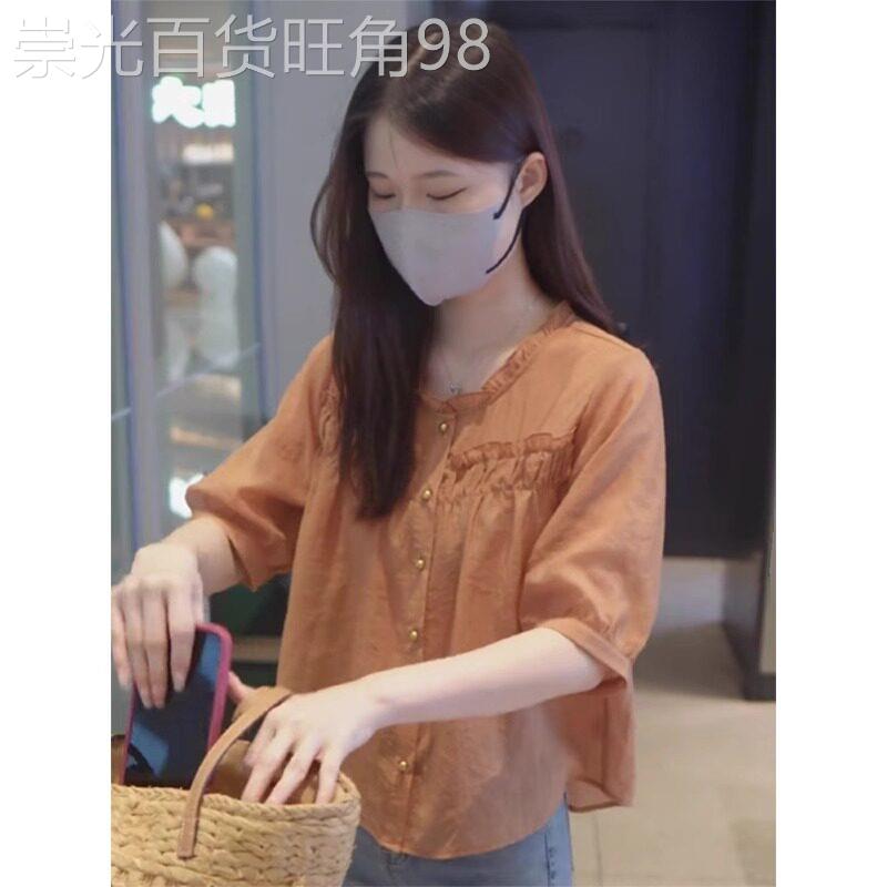 法式雪纺衬衫女短袖夏季薄款2026新款高级感宽松遮肚洋派小衫上衣