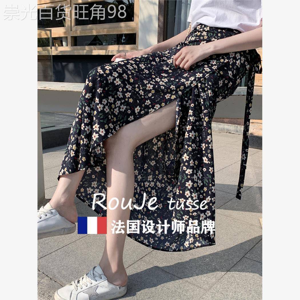 法国Rouje tusse碎花长裙波西米亚包臀裙子系带雪纺一片式半身裙