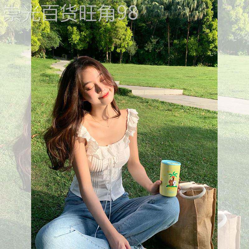 法式白色雪纺方领衬衫女夏款设计感小众小个子收腰短款小飞袖上衣