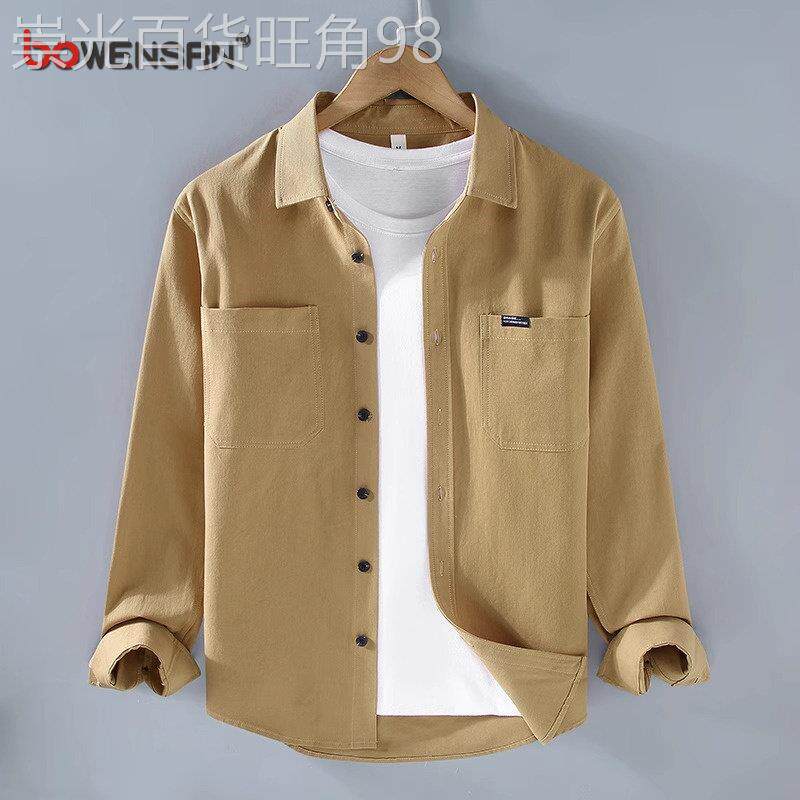 潮牌纯棉工装衬衫外套男士2026新款春秋季休闲百搭长袖衬衣服男款