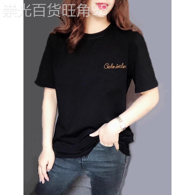2026夏季新款印花半袖女体恤韩版宽松大码短袖女t恤黑色显瘦