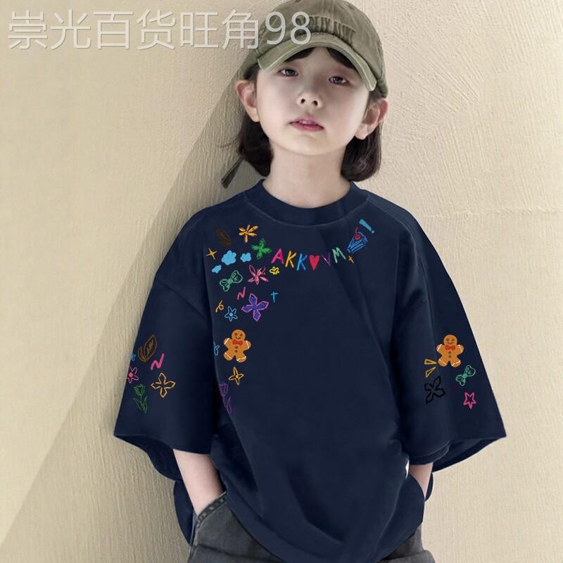 法国BADNUT女童短袖T恤夏季2026新款儿童时尚印花中大童复古上衣
