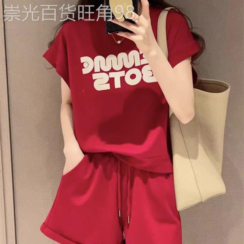 潮牌高端短袖运动服套装女士夏季时尚印花T恤休闲短裤洋派两件套