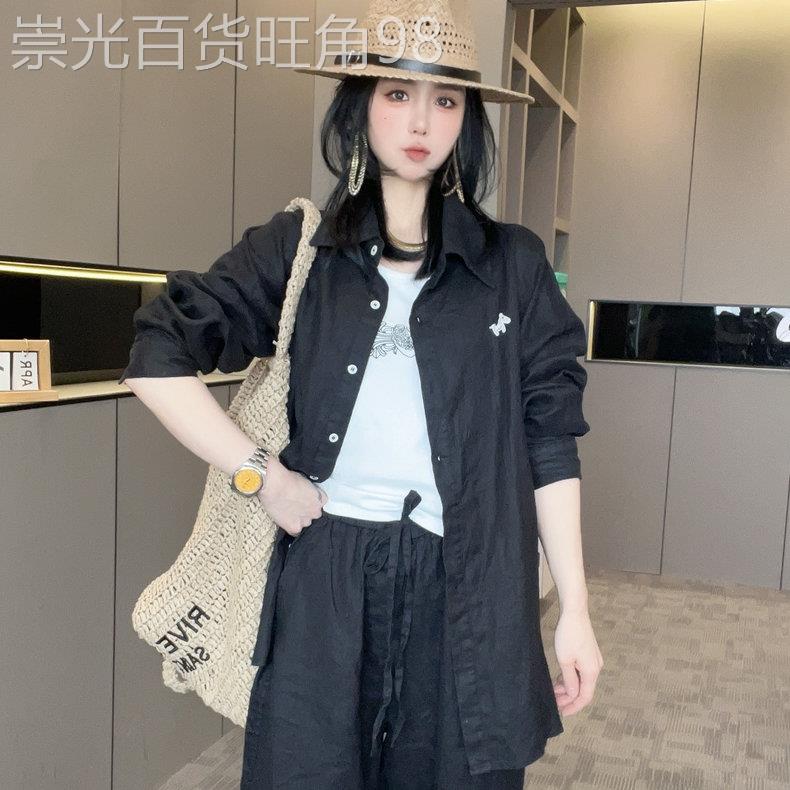 小马装饰长袖衬衫女2026夏季新款纯色休闲单排扣翻领衬衫宽松上衣