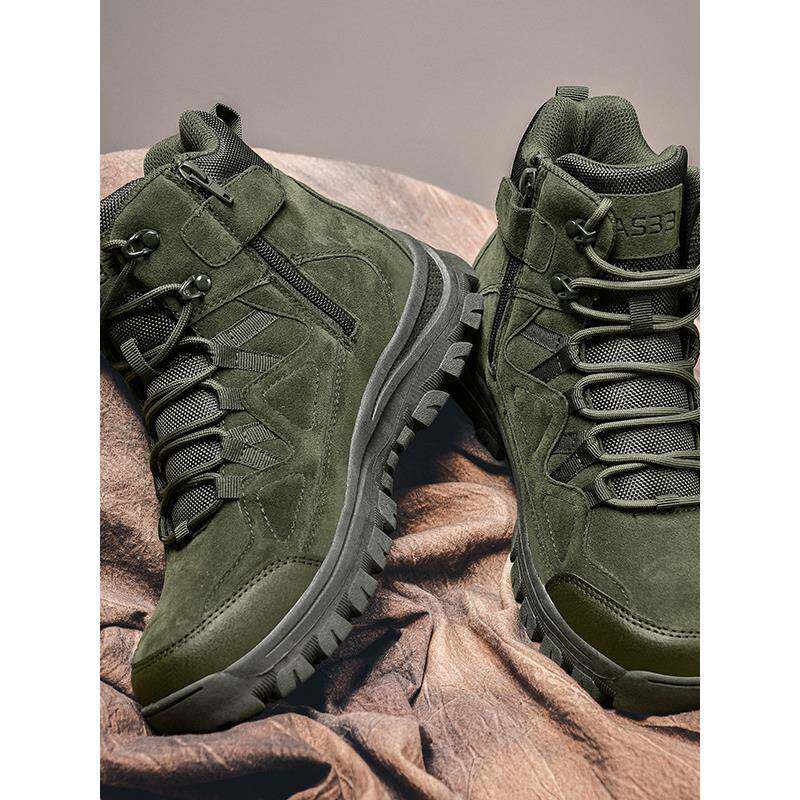 作战靴男秋季高帮大码户外沙漠登山防滑防水侧拉炼军绿工装马丁靴