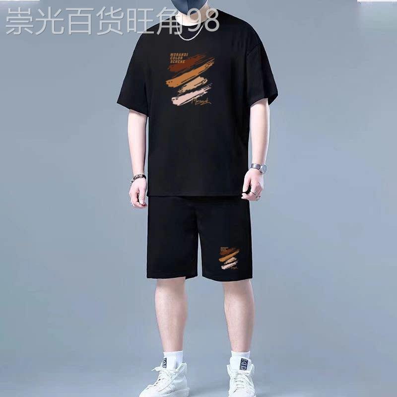 夏季潮牌运动短裤男宽松印花直筒黑色五分裤外穿跑步休闲针织卫裤