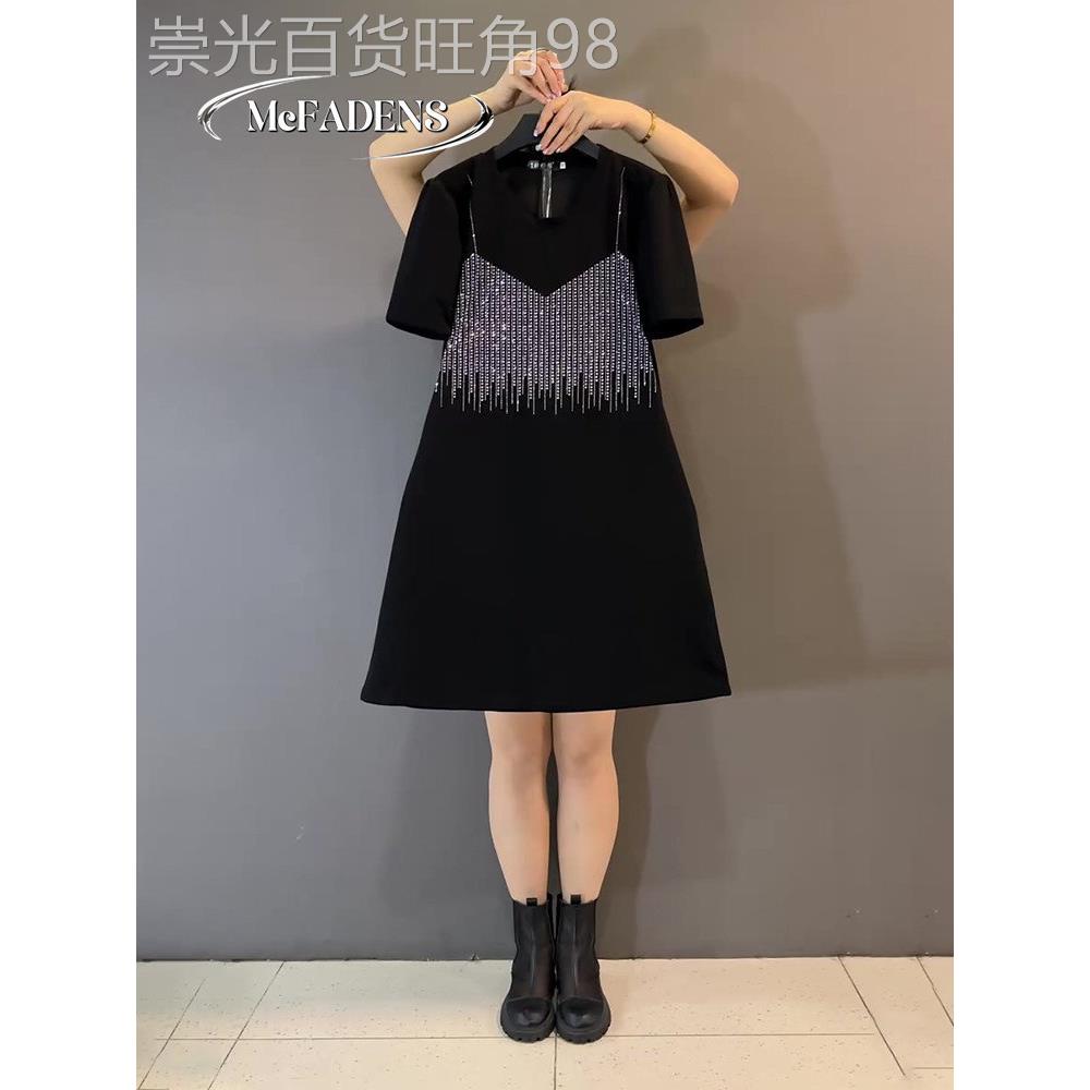 香港欧货大码女装胖MM短袖圆领中长款烫钻吊带春夏季新款连衣裙潮