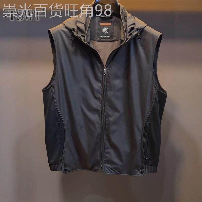 高端轻奢户外休闲马甲外套男士秋冬新款纯色连帽无袖坎肩拉链上衣