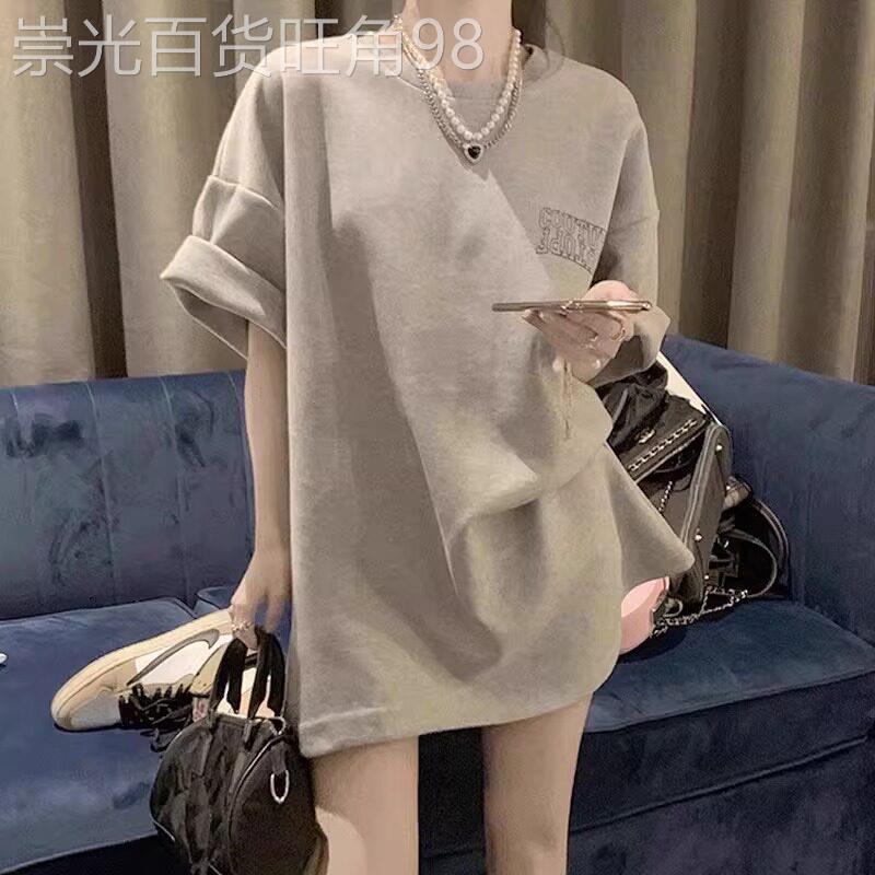欧货大版短袖t恤女夏季2026新款韩版复古字母印花宽松中长款上衣