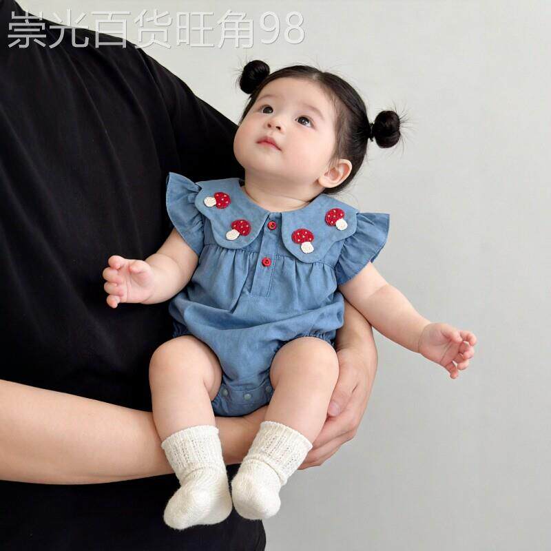 法国BADNUT婴儿夏装2026新款公主牛仔包屁衣哈衣宝宝薄款外出爬服