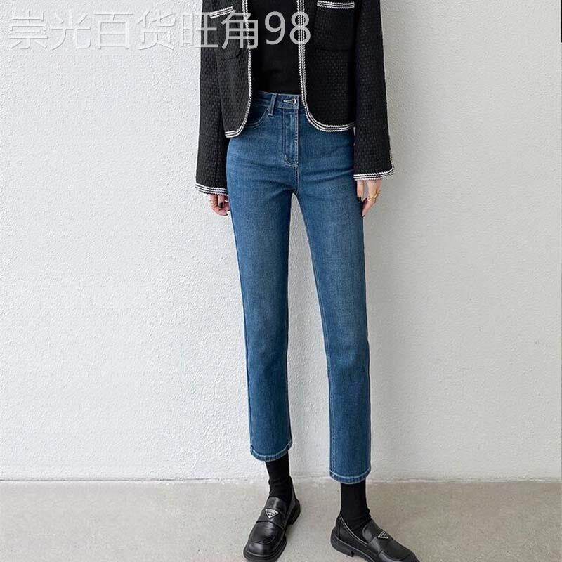 复古蓝高腰小直筒牛仔裤女九分宽松显瘦烟管裤子八分2026春季新款
