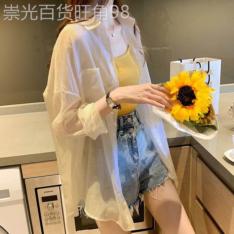 欧洲站雪纺防晒衣衬衫女2025新款夏季正肩大码宽松长袖白色外套潮