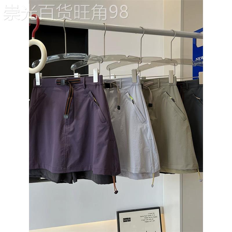 紫色工装风A字半身裙女夏季欧货防走光抽绳速干短裙多口袋短裤裙