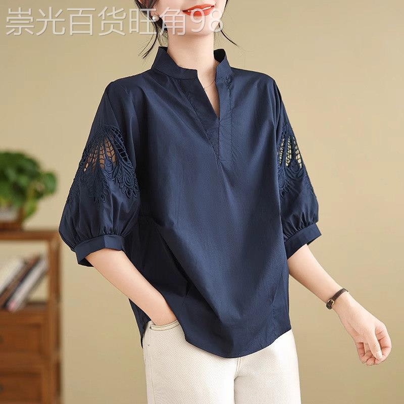 纯棉短袖衬衫女夏季薄款2025新款高级设计感小众休闲 女士衬衫上