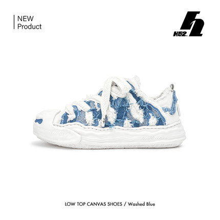 【周锐同款】H52奶油鞋开口笑水洗蓝牛仔布厚底帆布鞋情侣蛋糕鞋