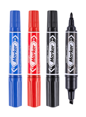 广纳308大双头油性物流记号笔黑色勾线笔马克笔防水粗头大容量大头笔墨水黑蓝红POP笔不掉色快递大头笔油漆笔