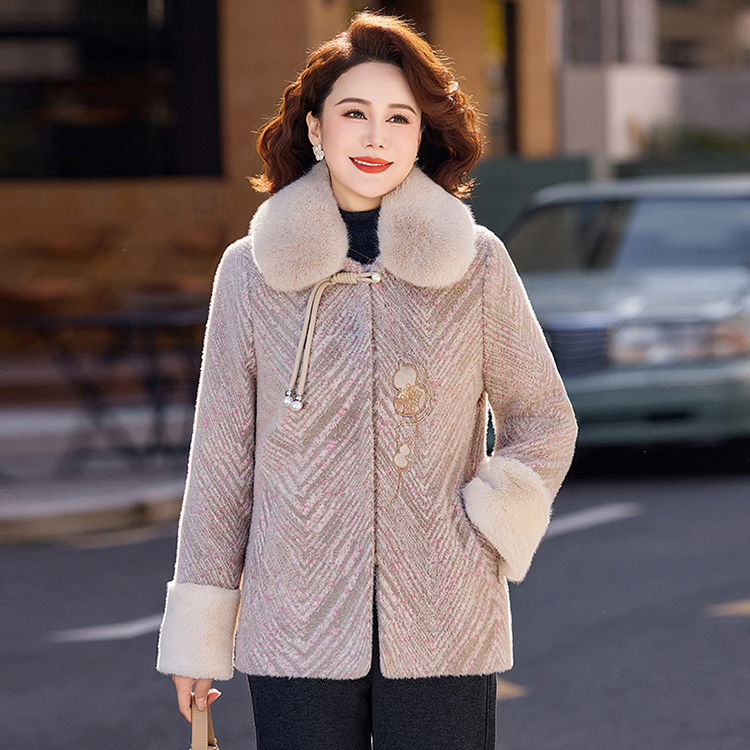 新中式妈妈冬装加绒加厚毛呢外套
