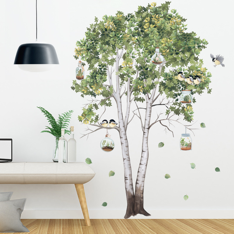 居室背景桦树贴纸清新植物墙壁贴纸卧室沙发背景墙面装饰墙贴画图片