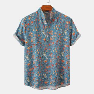 Half Men Placket Collar Vacation Hawaiian Beach Shirt