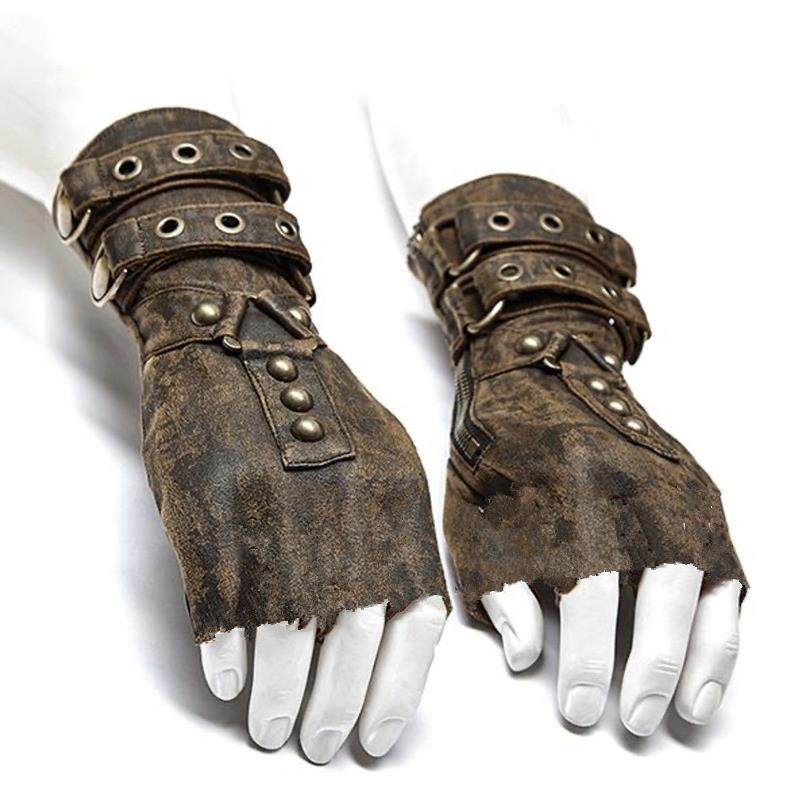 中世纪蒸汽朋克男护臂铆钉皮带扣手套覆古护手Medieval Gauntlets
