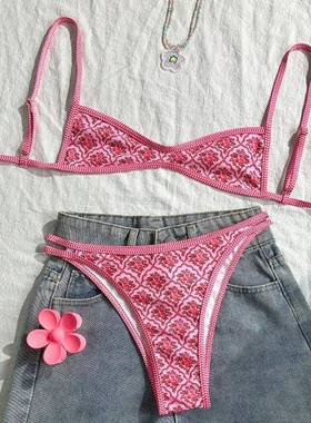 印花性感三角杯比基尼沙滩显瘦三点式两件式泳衣辣妹度假泳装biki