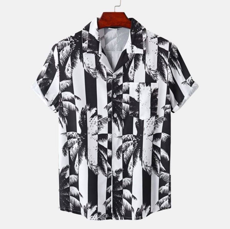 Fashion Hawaiian beach style printed shirt men印花衬衣男欧码