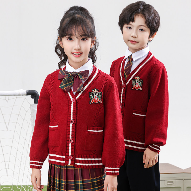 幼儿园园服 中学生校服演出服针织毛衣开衫春秋装英伦风